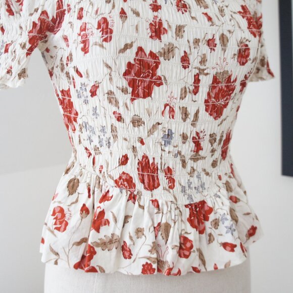 Reformation Aggie Magnolia Puff Sleeve Smocked Peplum Top Size Small NWT - Picture 9 of 16